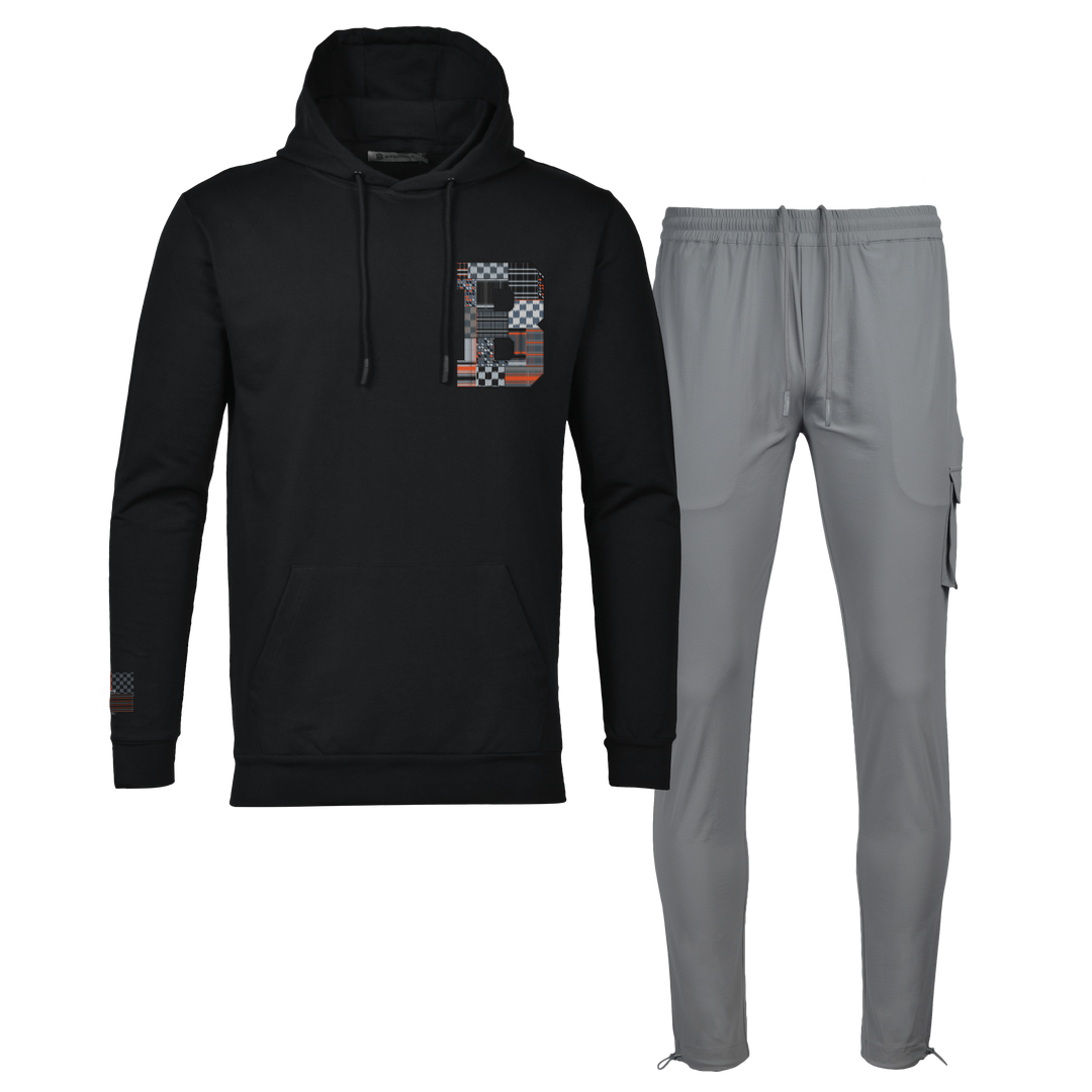 Patch B Black - Men's Hoodie Cargo Set
