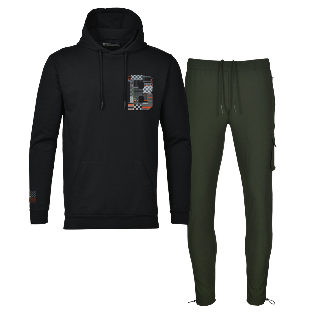Patch B Black - Men's Hoodie Cargo Set