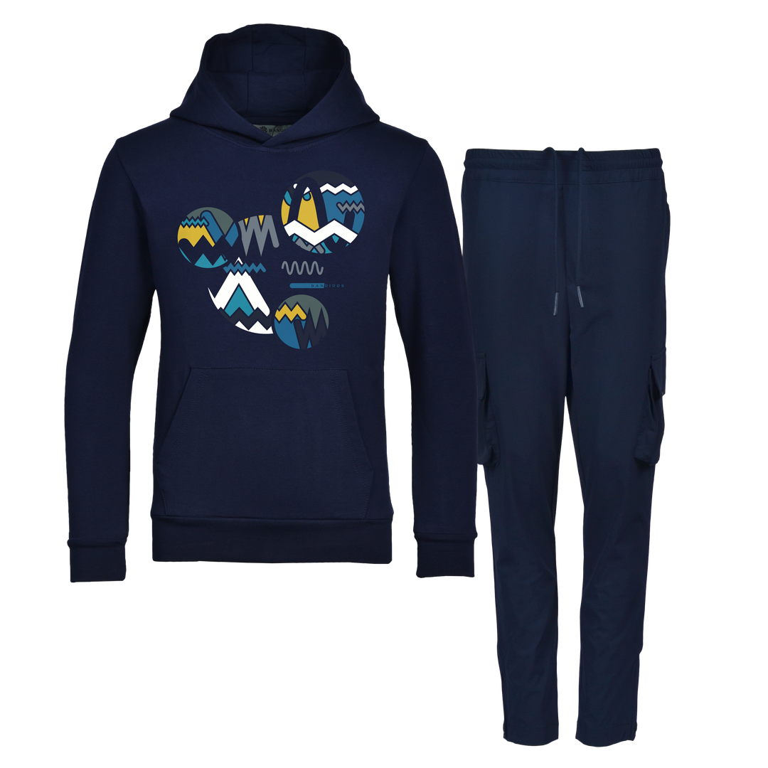 Oscillate Circles Teal - Kid's Hoodie Cargo Set