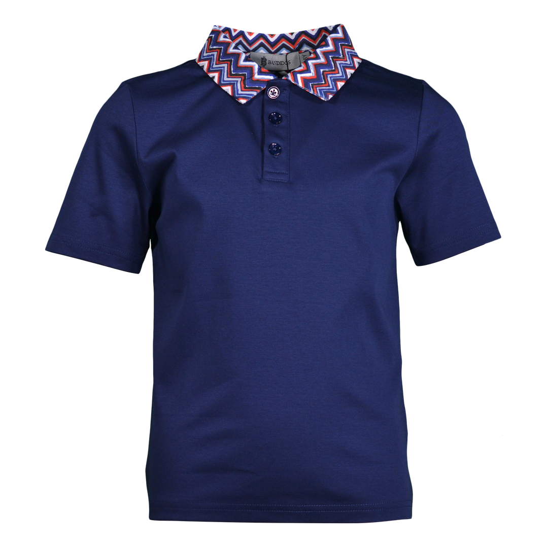 Brush Zig Alps Pattern Collar - Kid's Polo