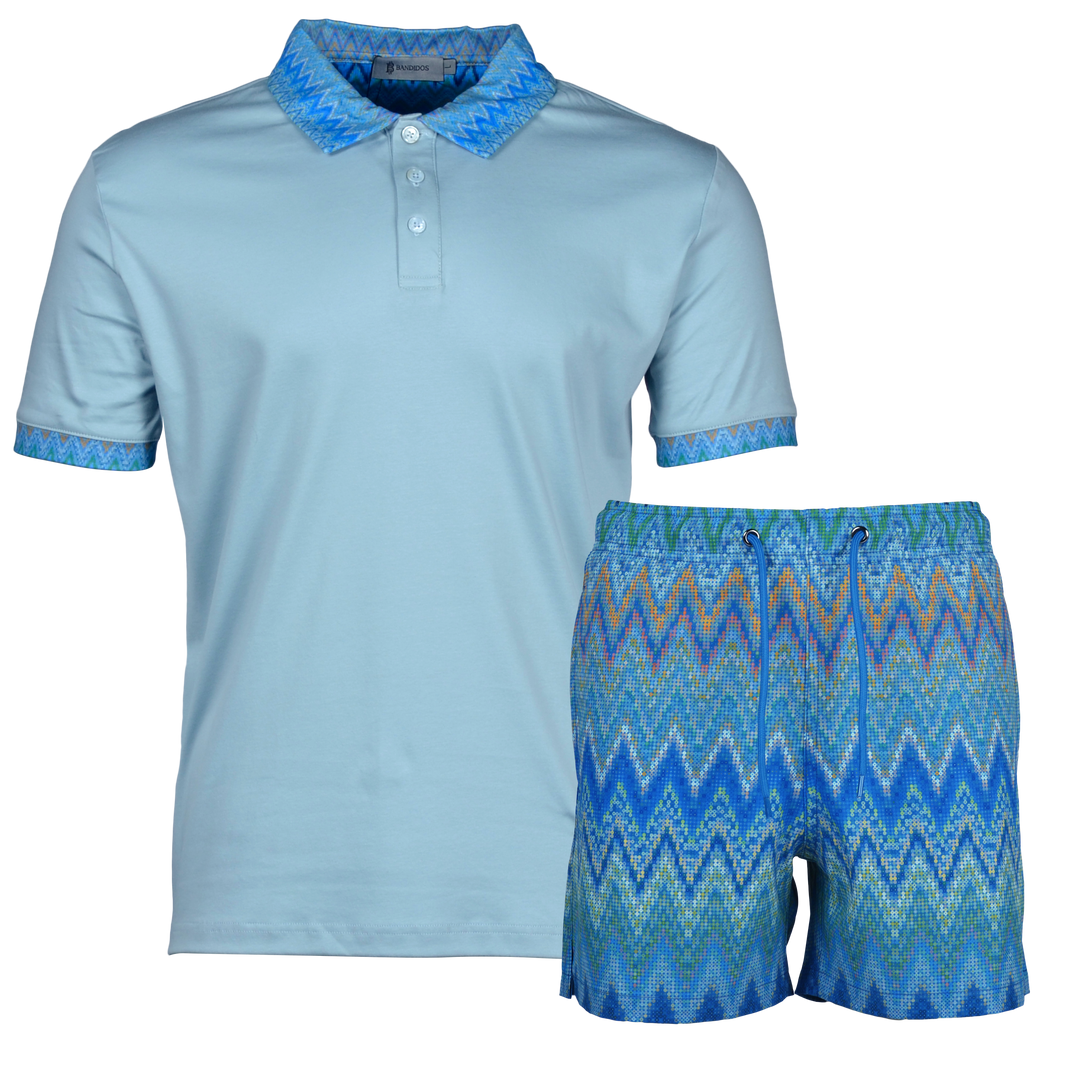 Sequin Zig Amalfi Pattern Collar - Kids Polo & Swim Short Set
