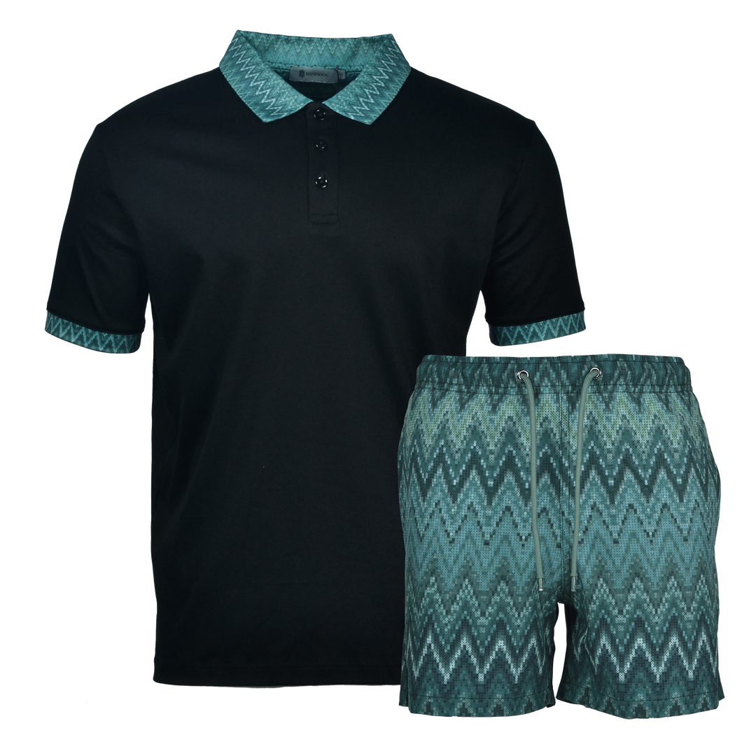 Sequin Zig Bali Pattern Collar - Kids Polo & Swim Short Set