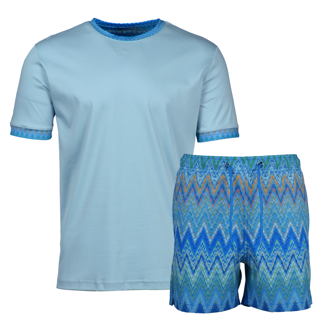 Sequin Zig Amalfi Pattern Collar - Kids T-Shirt & Swim Short Set
