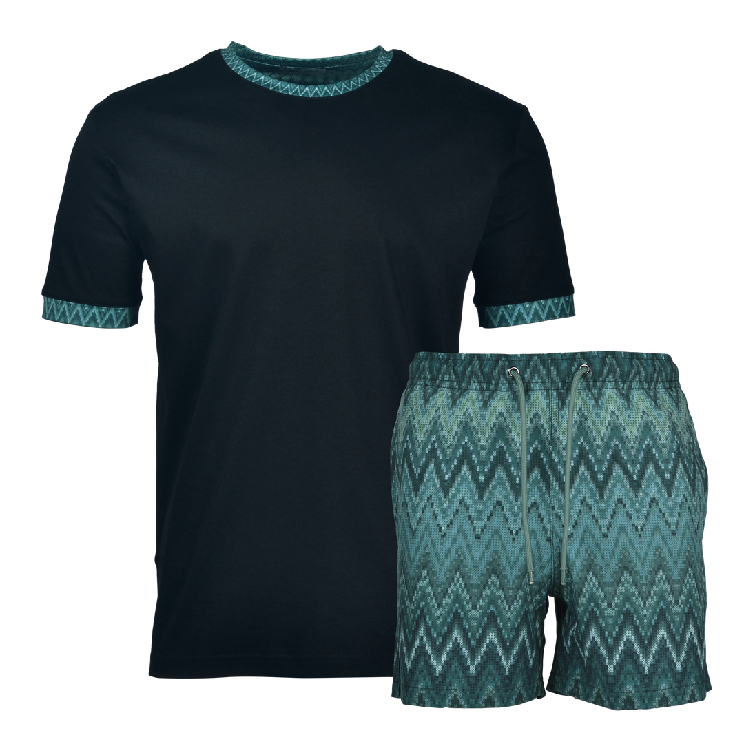 Sequin Zig Bali Pattern Collar - Kids T-Shirt & Swim Short Set