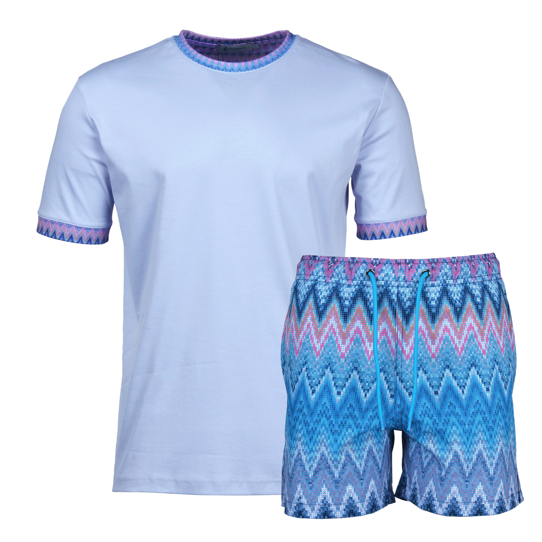 Sequin Zig Miami Pattern Collar - Kids T-Shirt & Swim Short Set