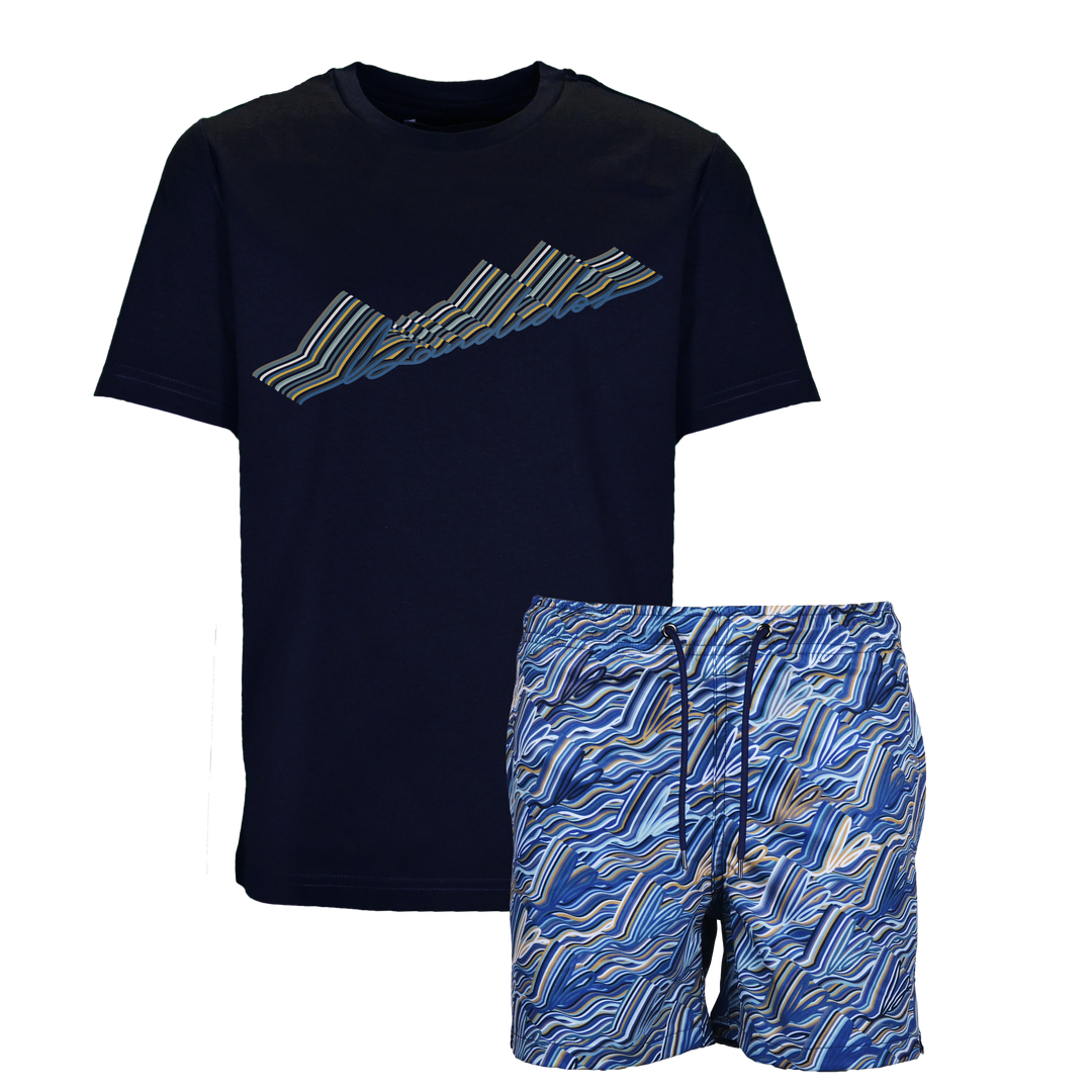 Autograph Navy Gold Script - Kid's T-shirt & Swim Short Set