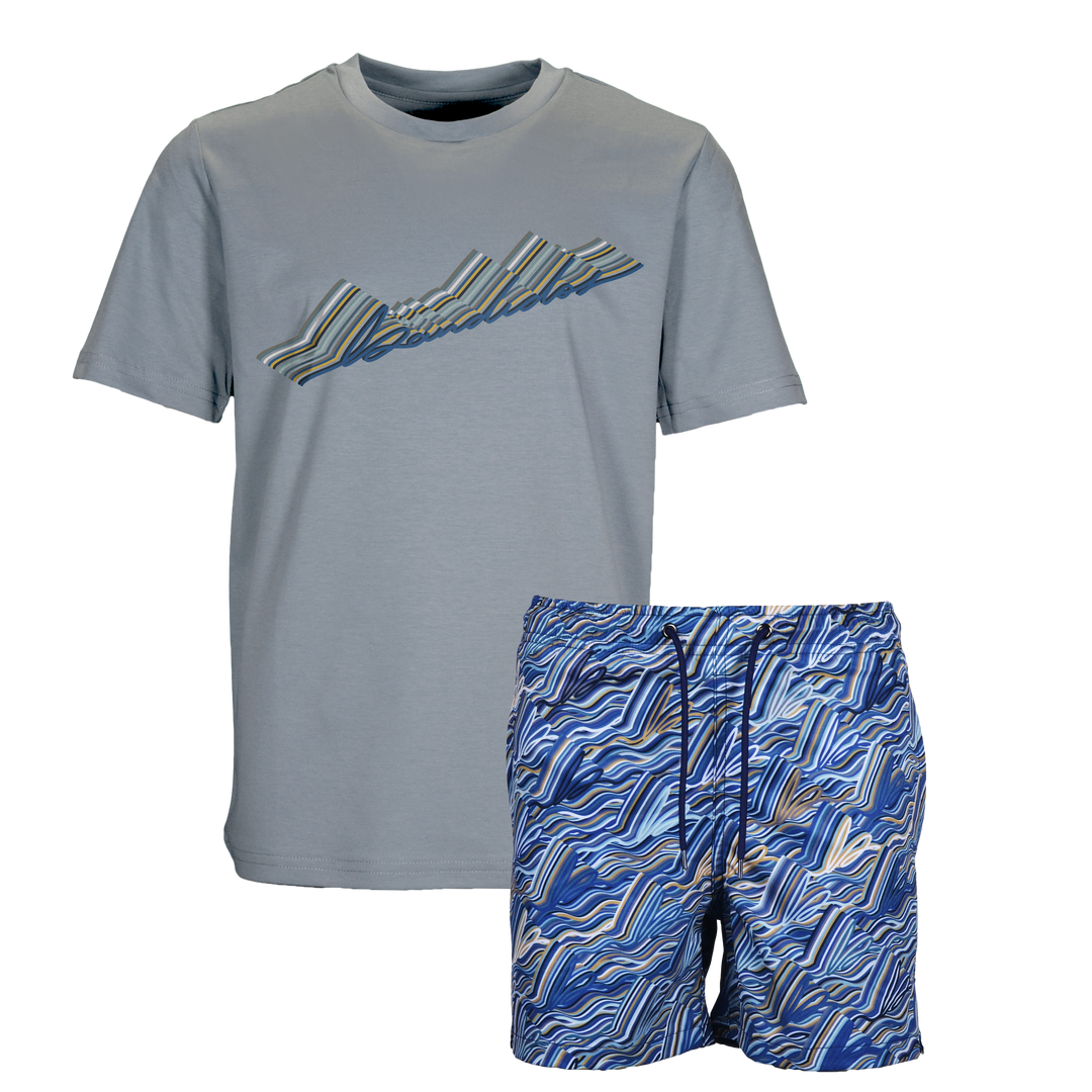 Autograph Navy Gold Script - Kid's T-shirt & Swim Short Set