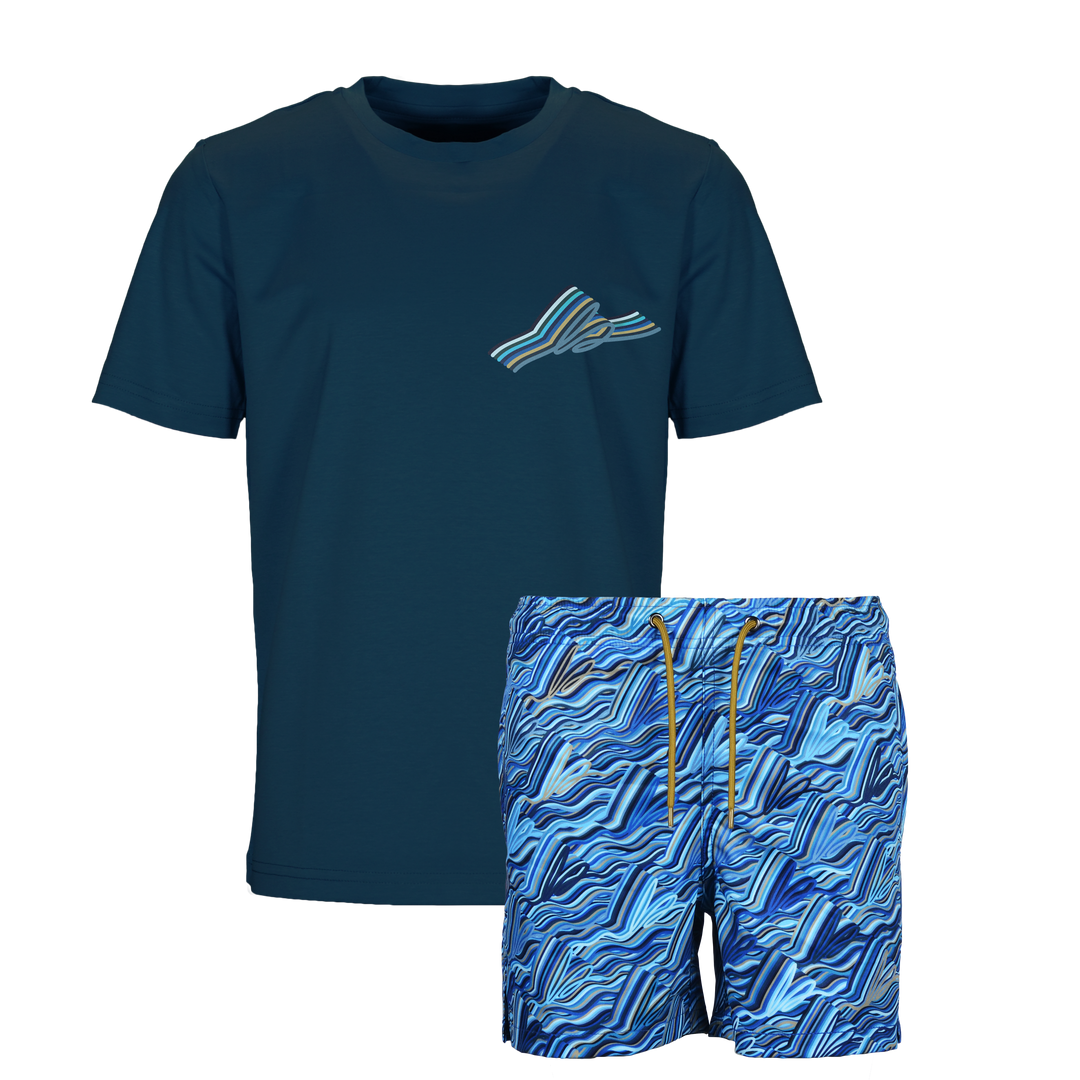 Autograph Navy Chest - Kid's T-shirt & Swim Short Set