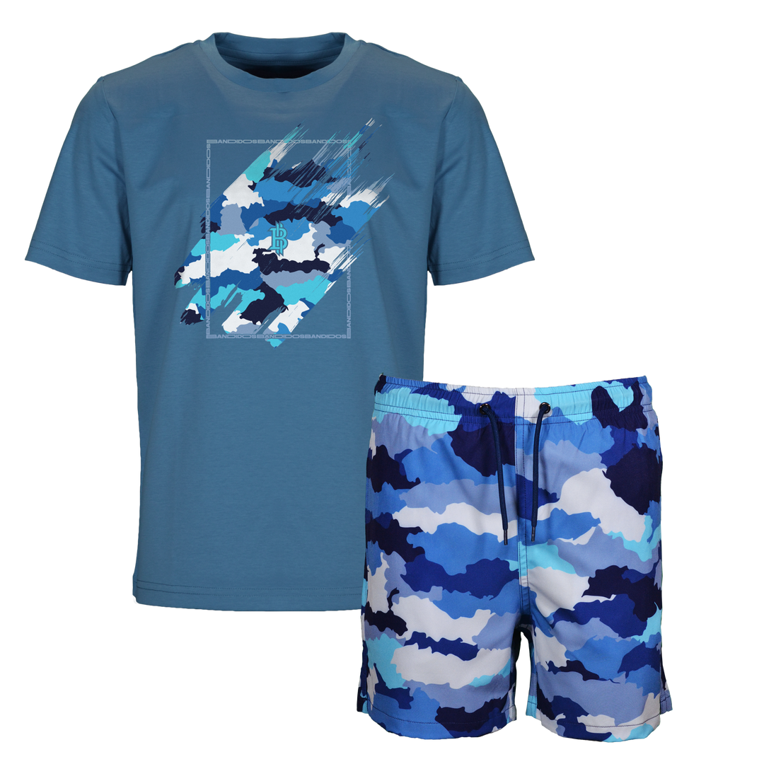 Camo Blue - Kid's T-shirt & Swim Short Set