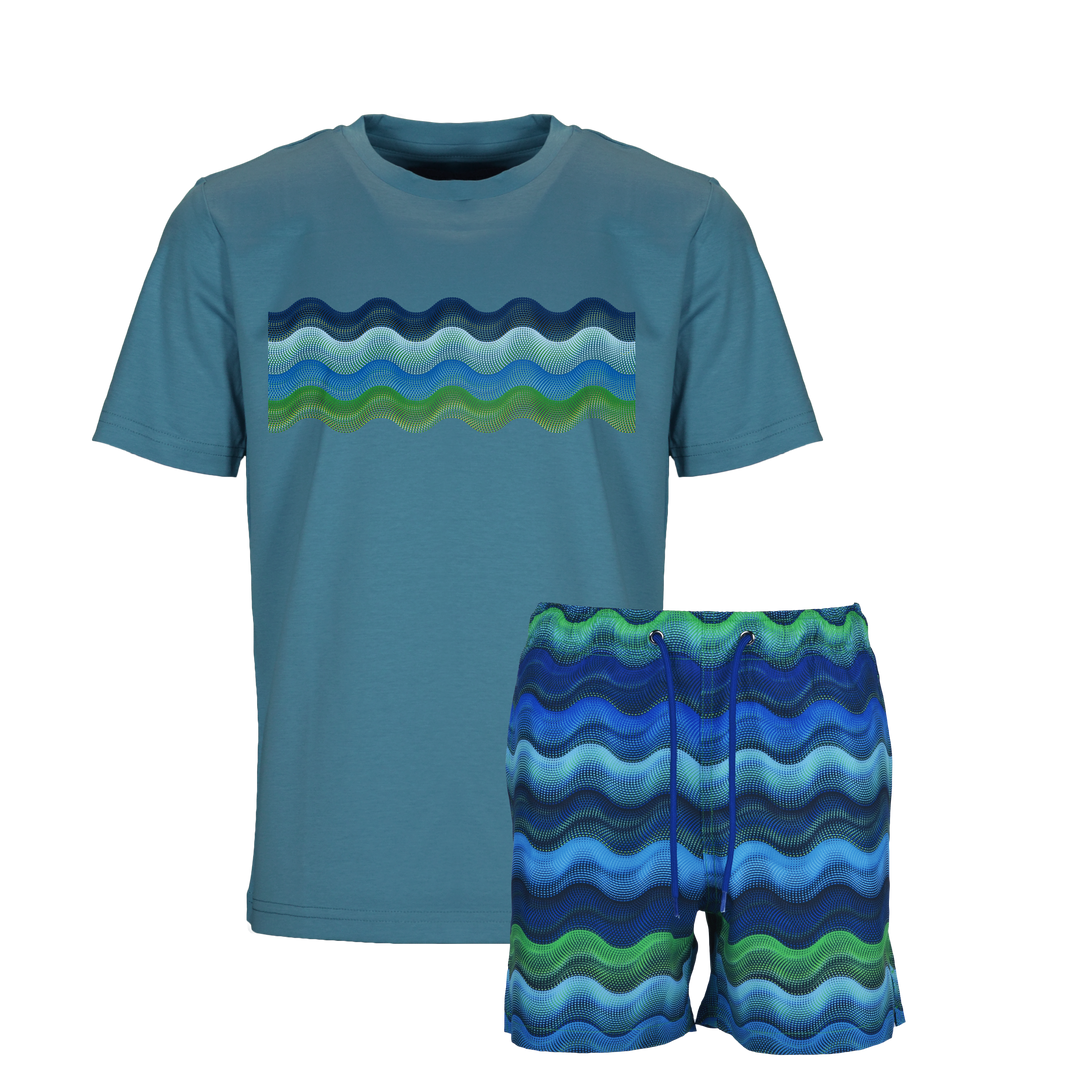 Dot Waves Hawaii Bar - Kids T-Shirt & Swim Short Set