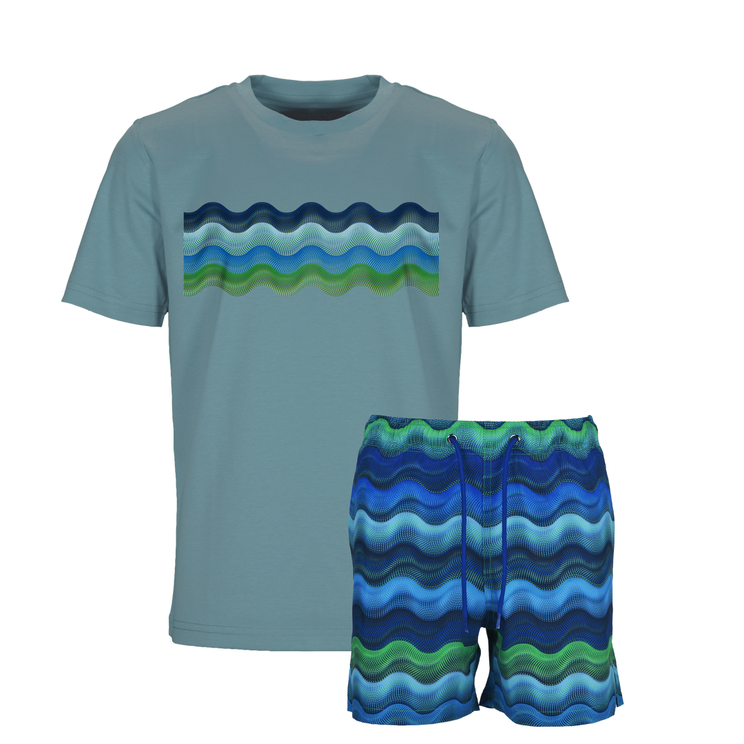 Dot Waves Hawaii Bar - Kids T-Shirt & Swim Short Set