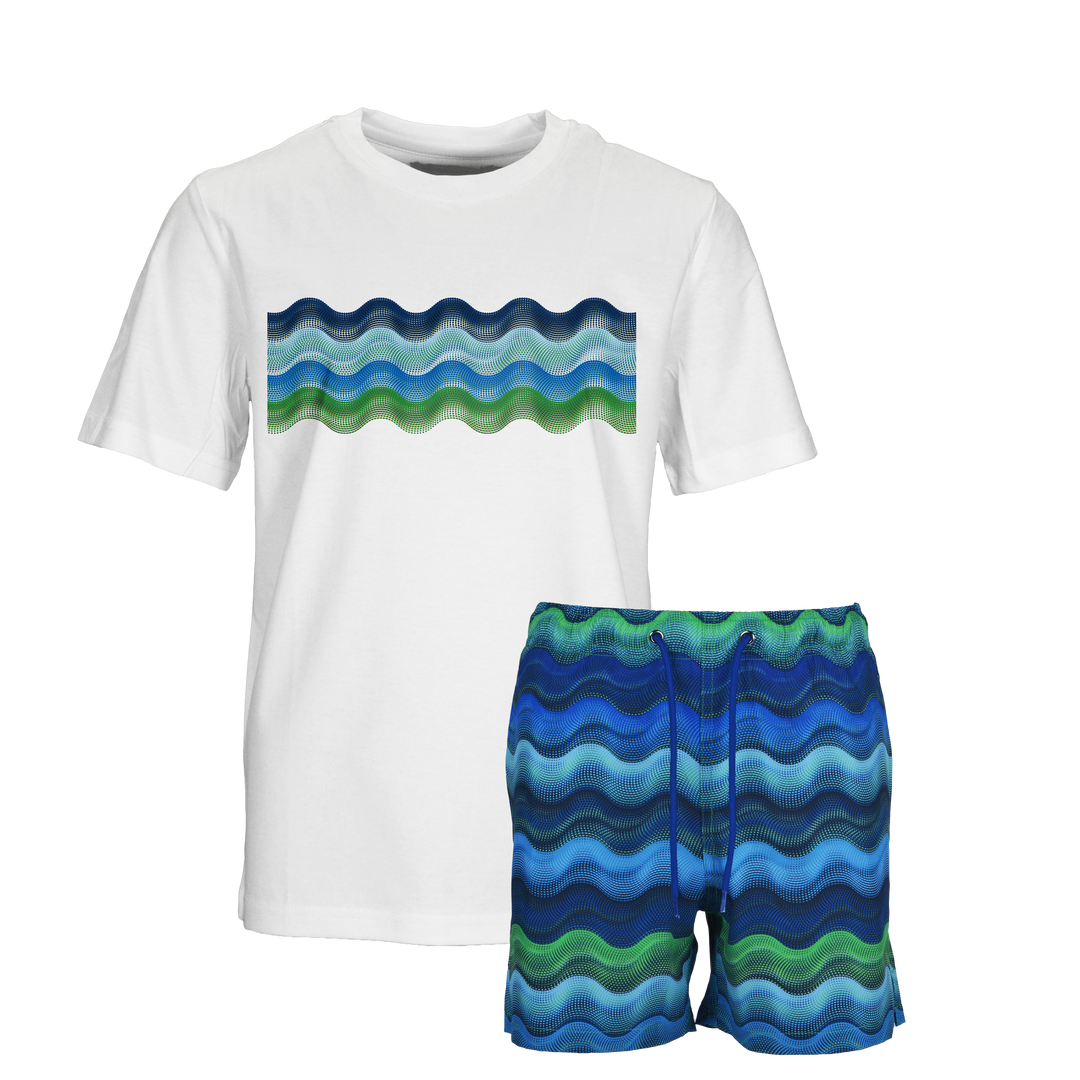 Dot Waves Hawaii Bar - Kids T-Shirt & Swim Short Set