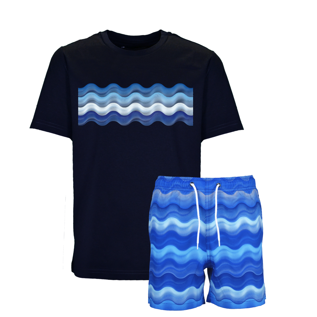 Dot Waves Santorini Bar - Kids T-Shirt & Swim Short Set