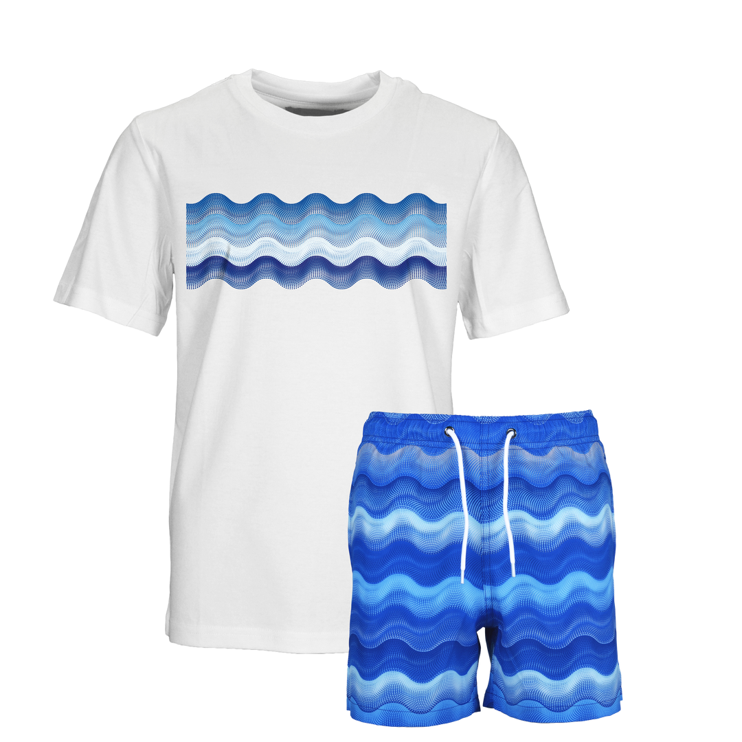 Dot Waves Santorini Bar - Kids T-Shirt & Swim Short Set