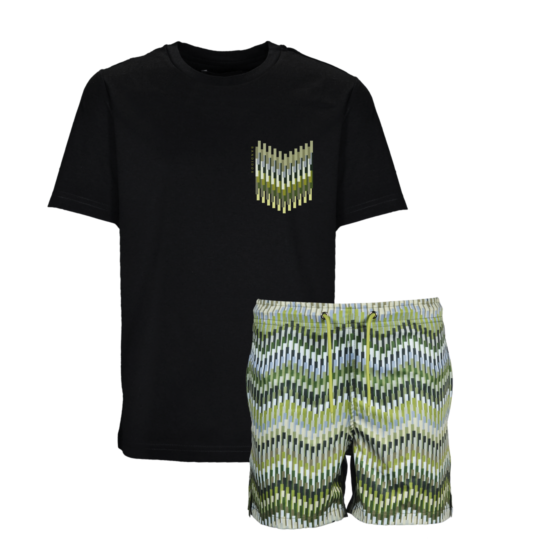 Line Zig Green Chevron - Kid's T-shirt & Swim Short Set