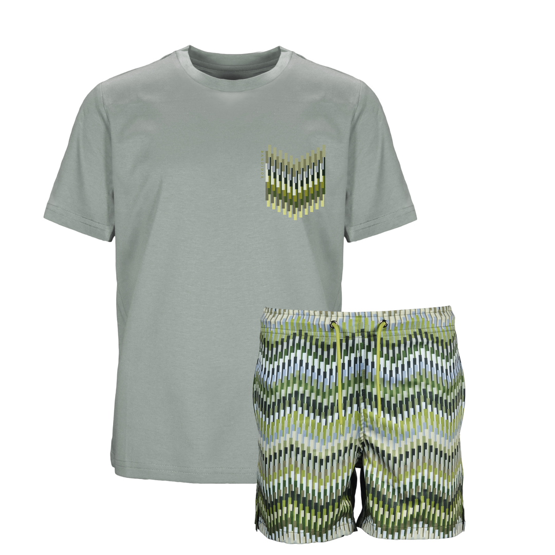 Line Zig Green Chevron - Kid's T-shirt & Swim Short Set