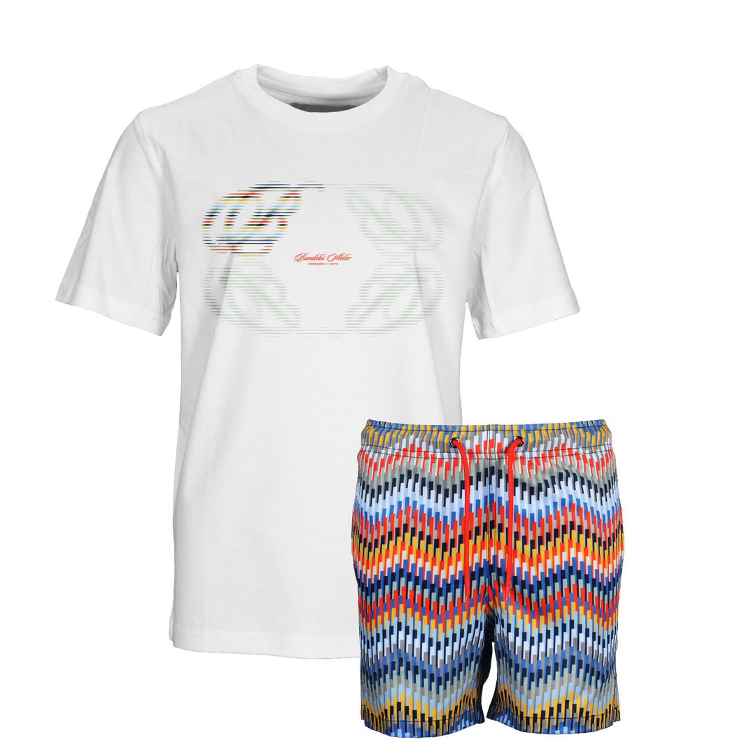 Line Zig Multi Halftone - Kid's T-shirt & Swim Short Set