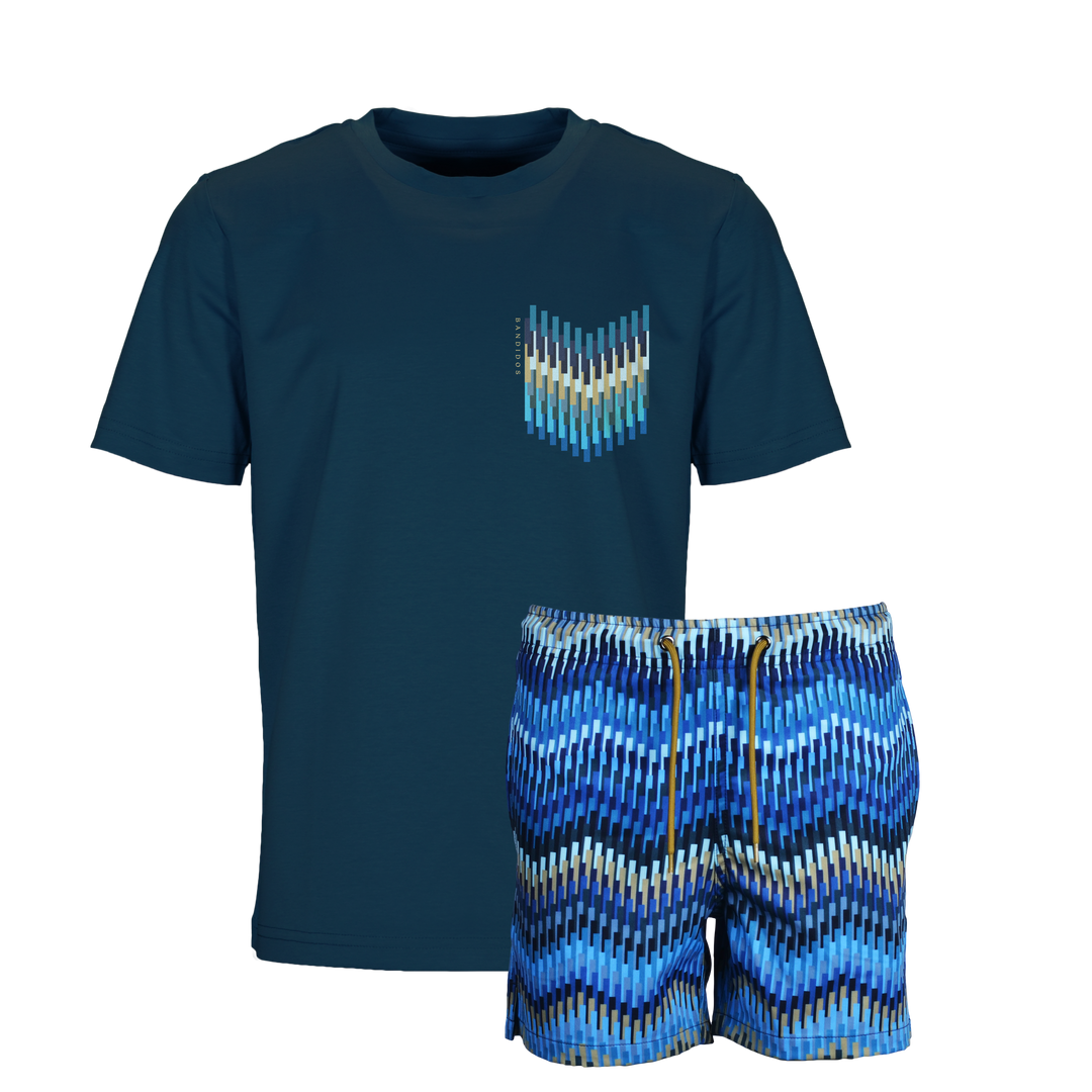 Line Zig Navy Chevron - Kid's T-shirt & Swim Short Set
