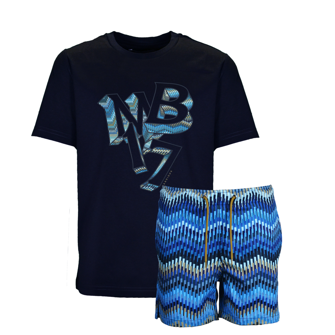 Line Zig Navy MB17 - Kid's T-shirt & Swim Short Set