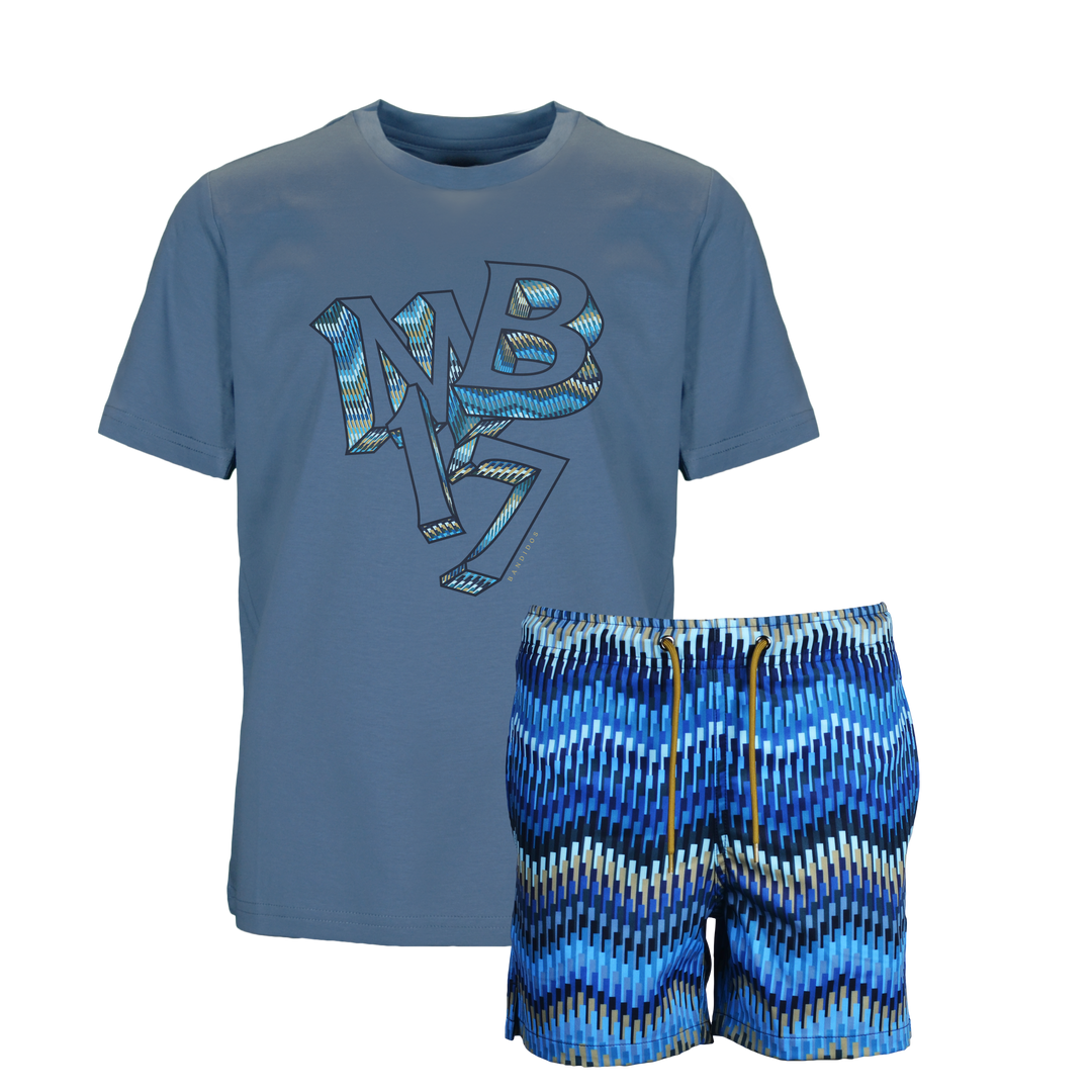 Line Zig Navy MB17 - Kid's T-shirt & Swim Short Set