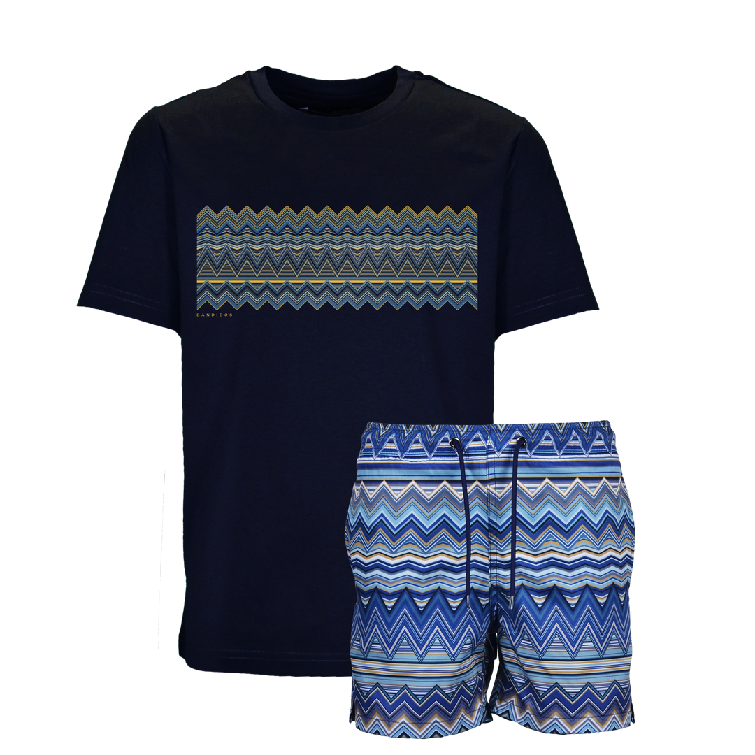 Multi Zig Navy Gold Bar - Kid's T-shirt & Swim Short Set