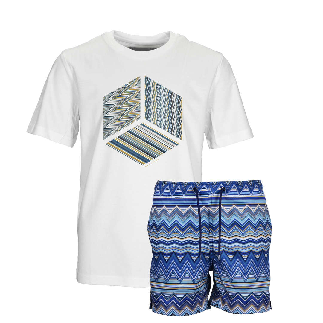 Multi Zig Navy Gold Cube - Kid's T-shirt & Swim Short Set