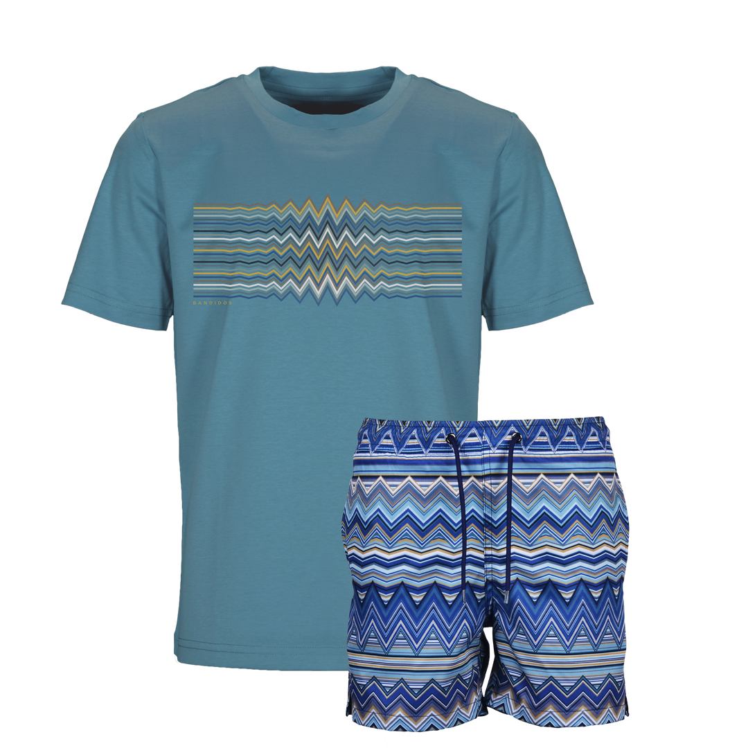 Multi Zig Navy Gold Waveform - Kid's T-shirt & Swim Short Set