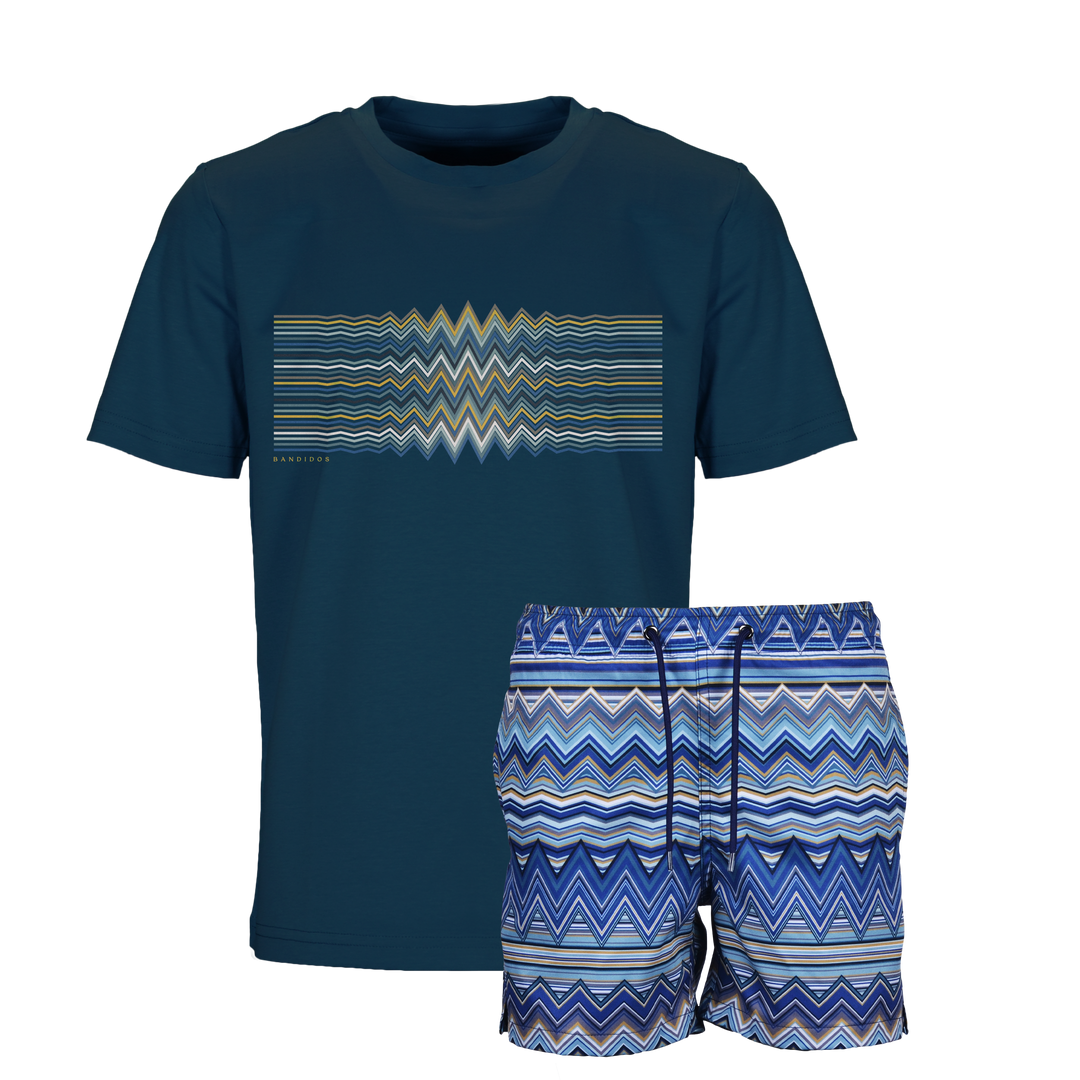 Multi Zig Navy Gold Waveform - Kid's T-shirt & Swim Short Set