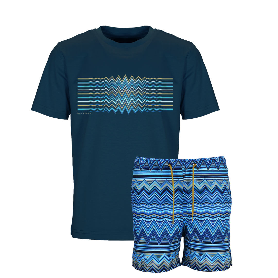 Multi Zig Navy Waveform - Kid's T-shirt & Swim Short Set