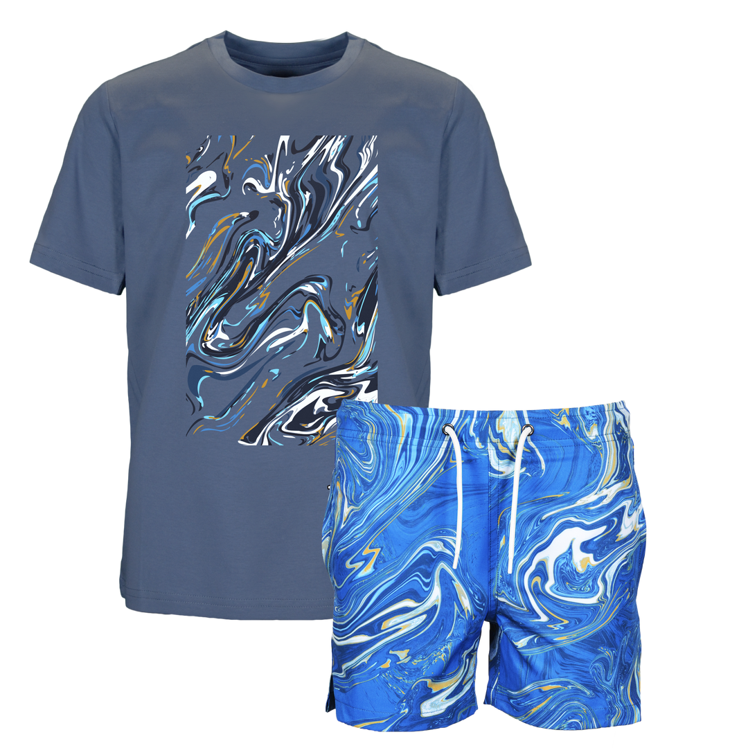 Oil Blue - Kid's T-shirt & Swim Short Set