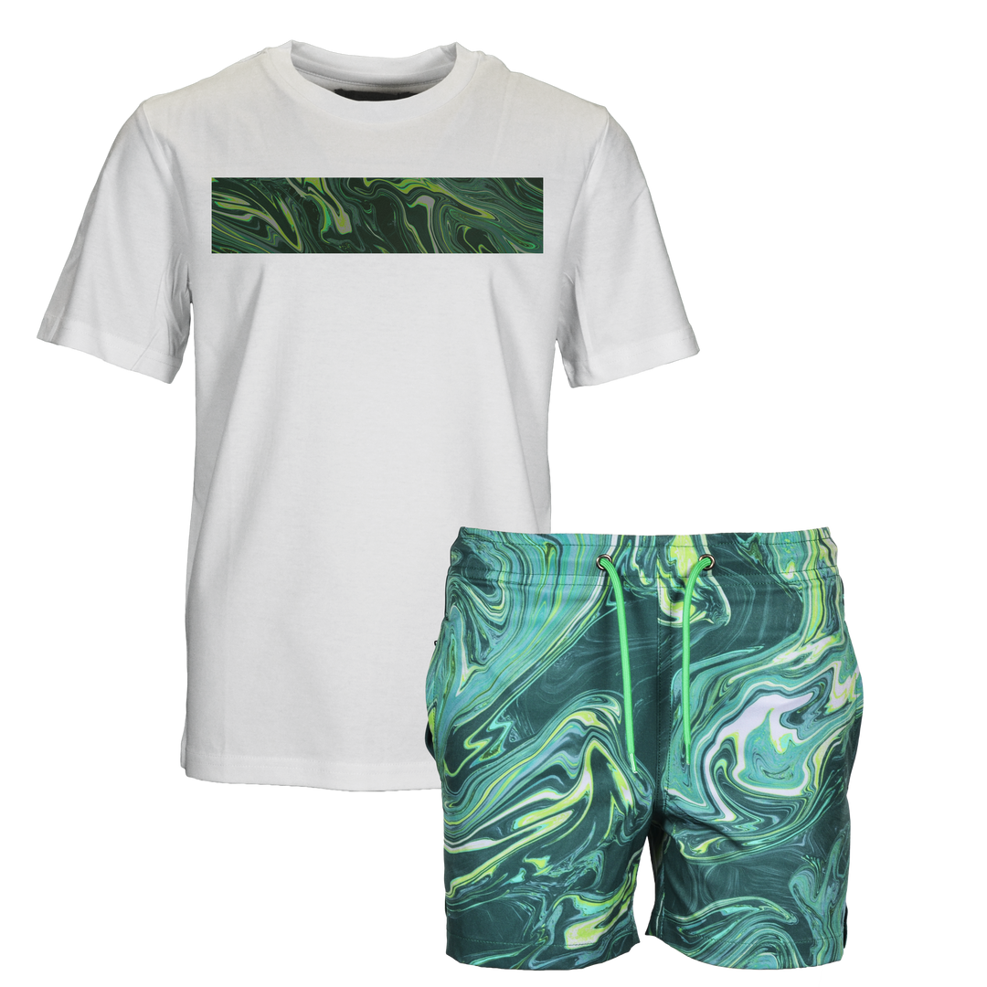 Oil Green - Kid's T-shirt & Swim Short Set