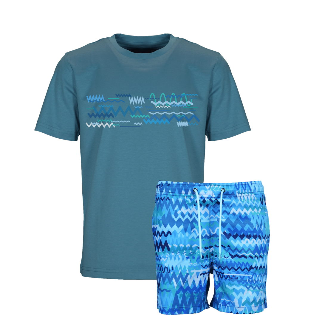 Oscillate Aqua Bar - Kid's T-shirt & Swim Short Set