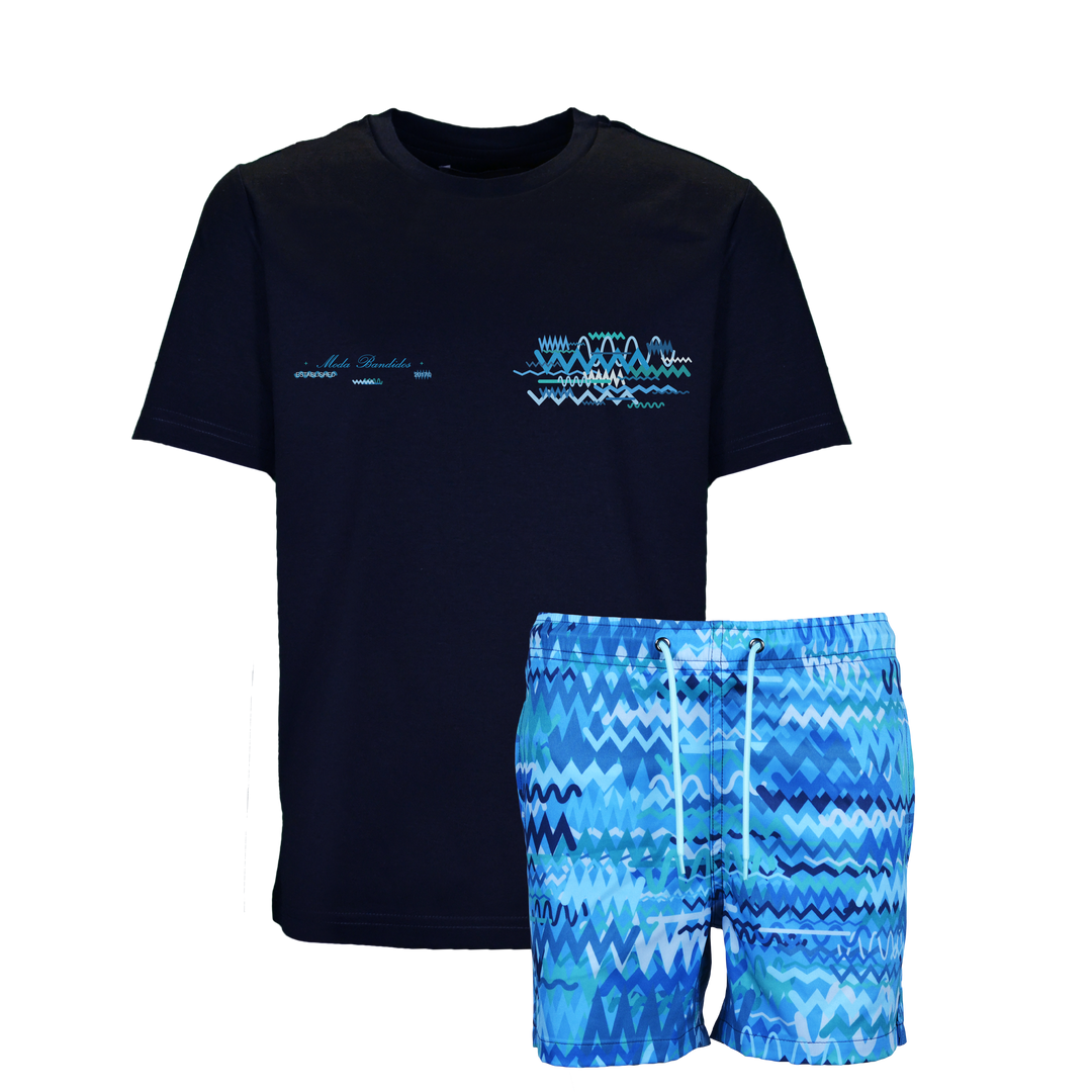 Oscillate Aqua Chest - Kid's T-shirt & Swim Short Set