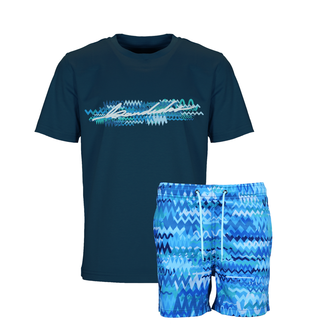 Oscillate Aqua Script - Kid's T-shirt & Swim Short Set