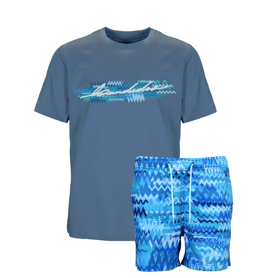 Oscillate Aqua Script - Kid's T-shirt & Swim Short Set