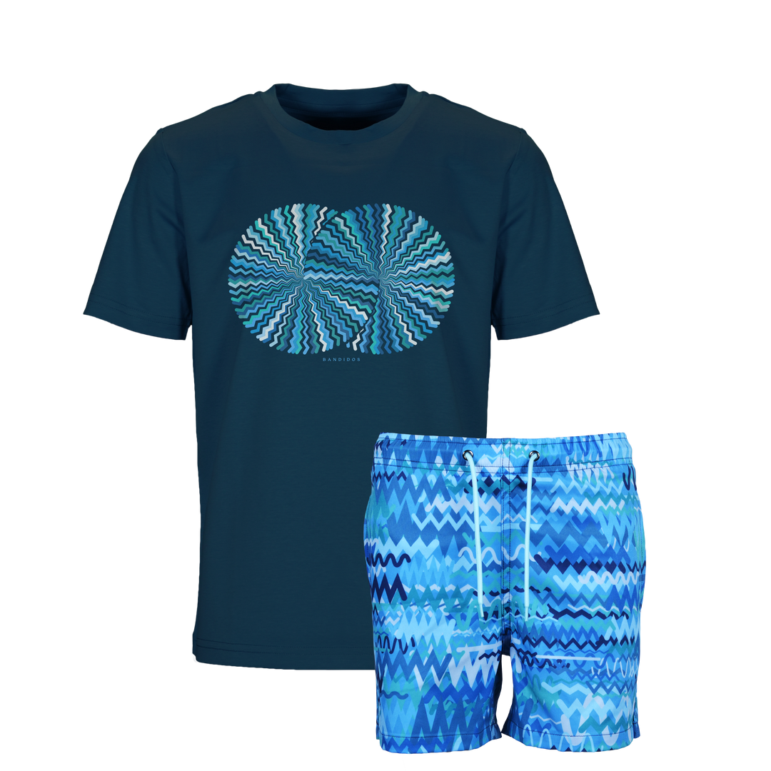 Oscillate Aqua Spirals - Kid's T-shirt & Swim Short Set