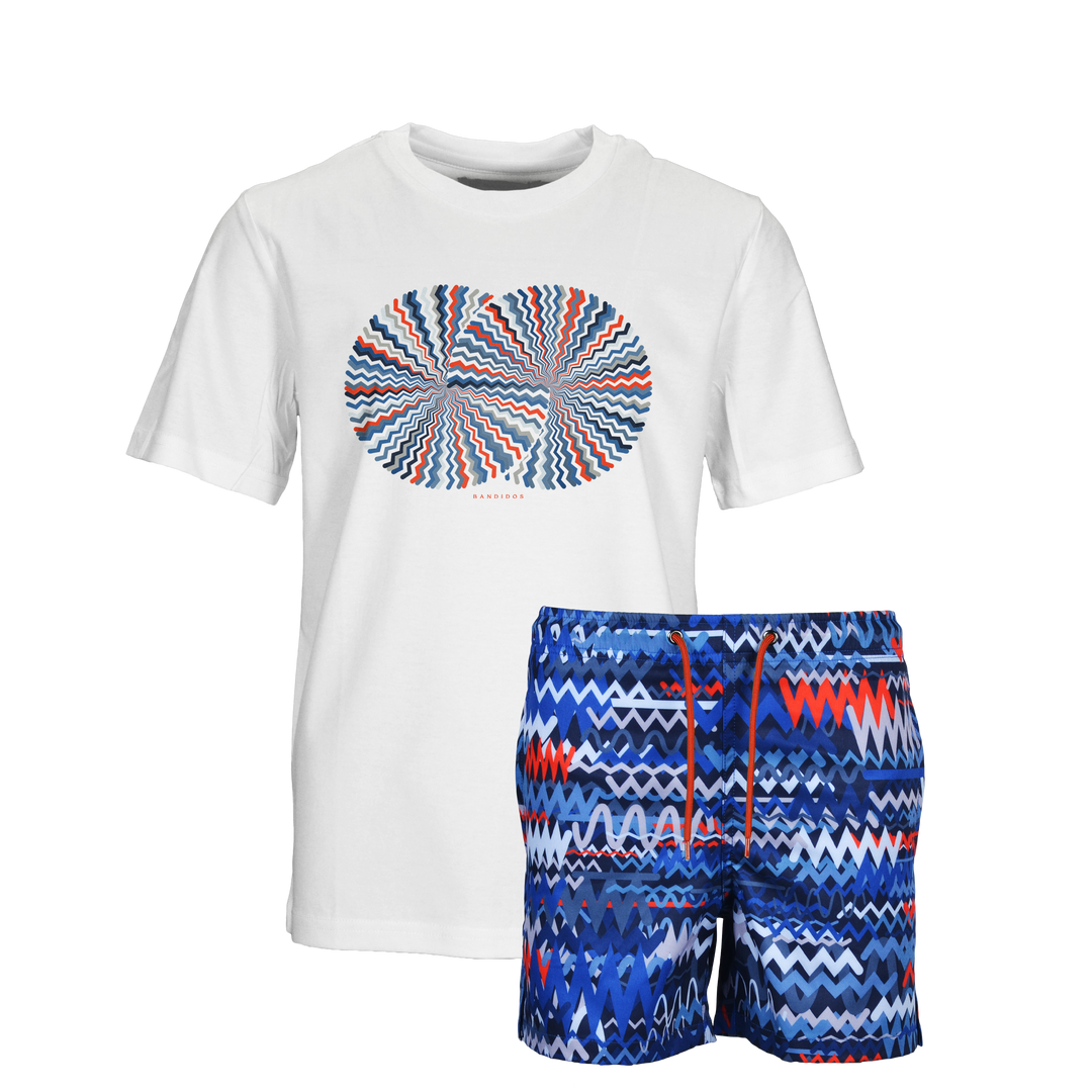Oscillate Blue Red Spirals - Kid's T-shirt & Swim Short Set