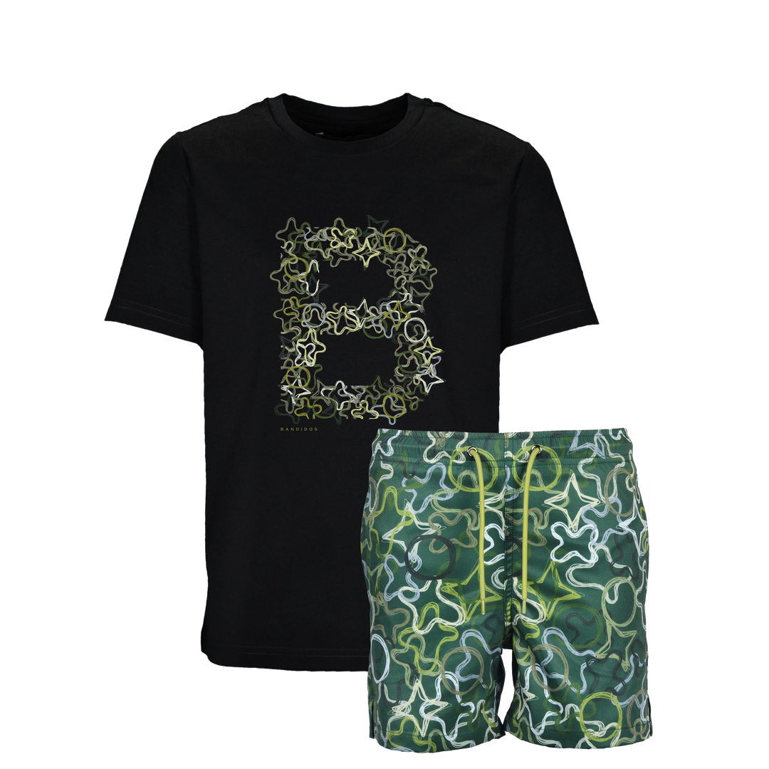 Quattro Green B - Kid's T-shirt & Swim Short Set