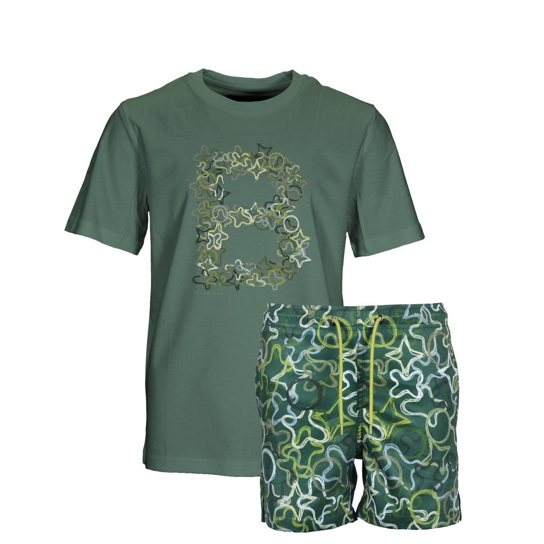 Quattro Green B - Kid's T-shirt & Swim Short Set