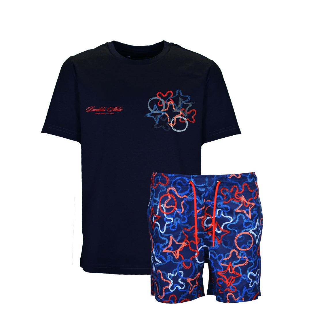 Quattro Red Chest - Kid's T-shirt & Swim Short Set