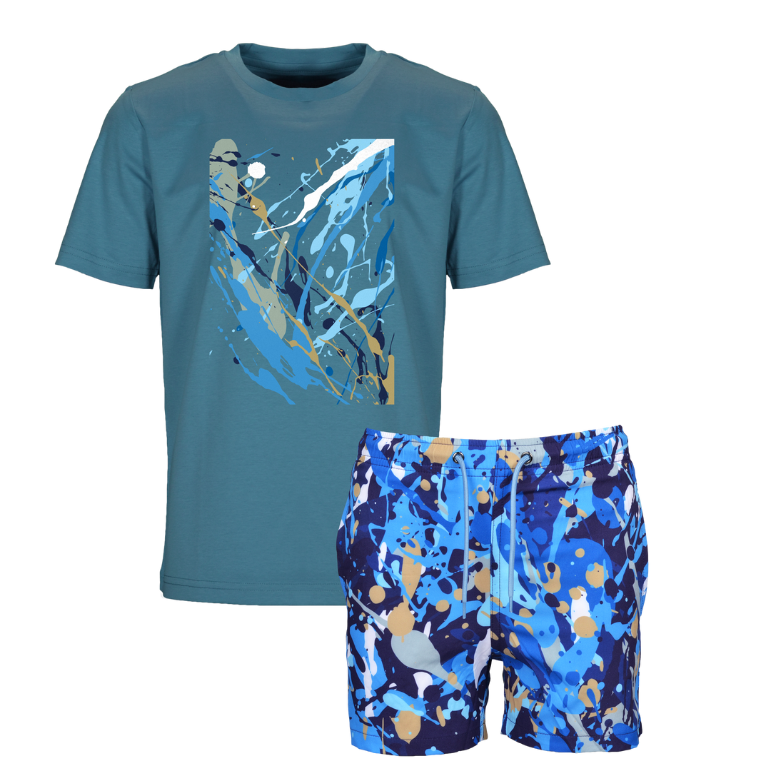 Splatter Blue - Kid's T-shirt & Swim Short Set