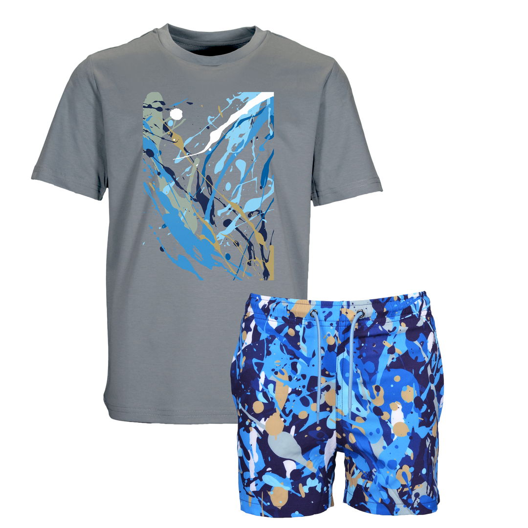 Splatter Blue - Kid's T-shirt & Swim Short Set