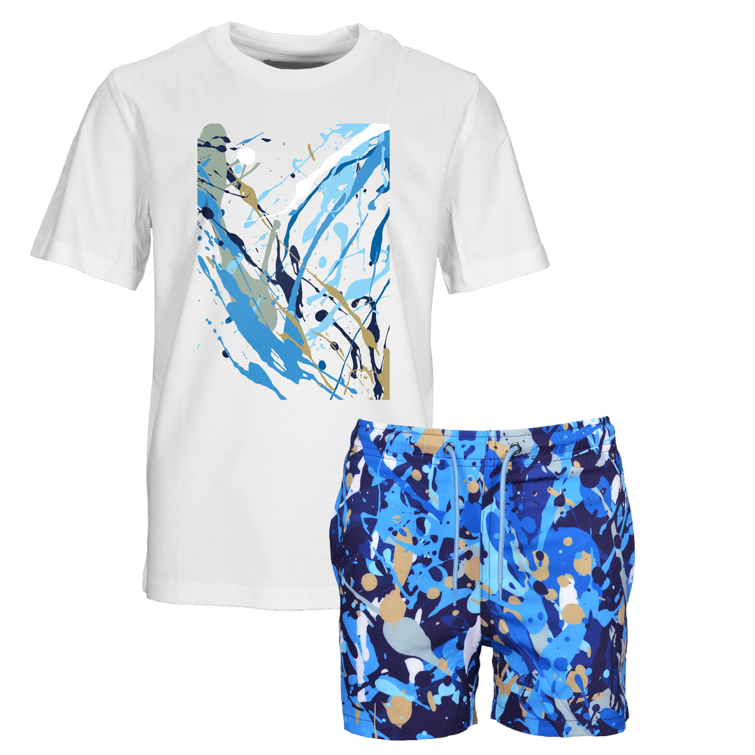 Splatter Blue - Kid's T-shirt & Swim Short Set