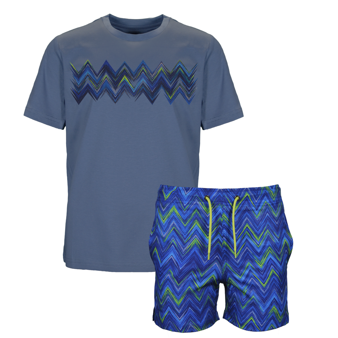 Space Zig Blue - Kid's T-shirt & Swim Short Set