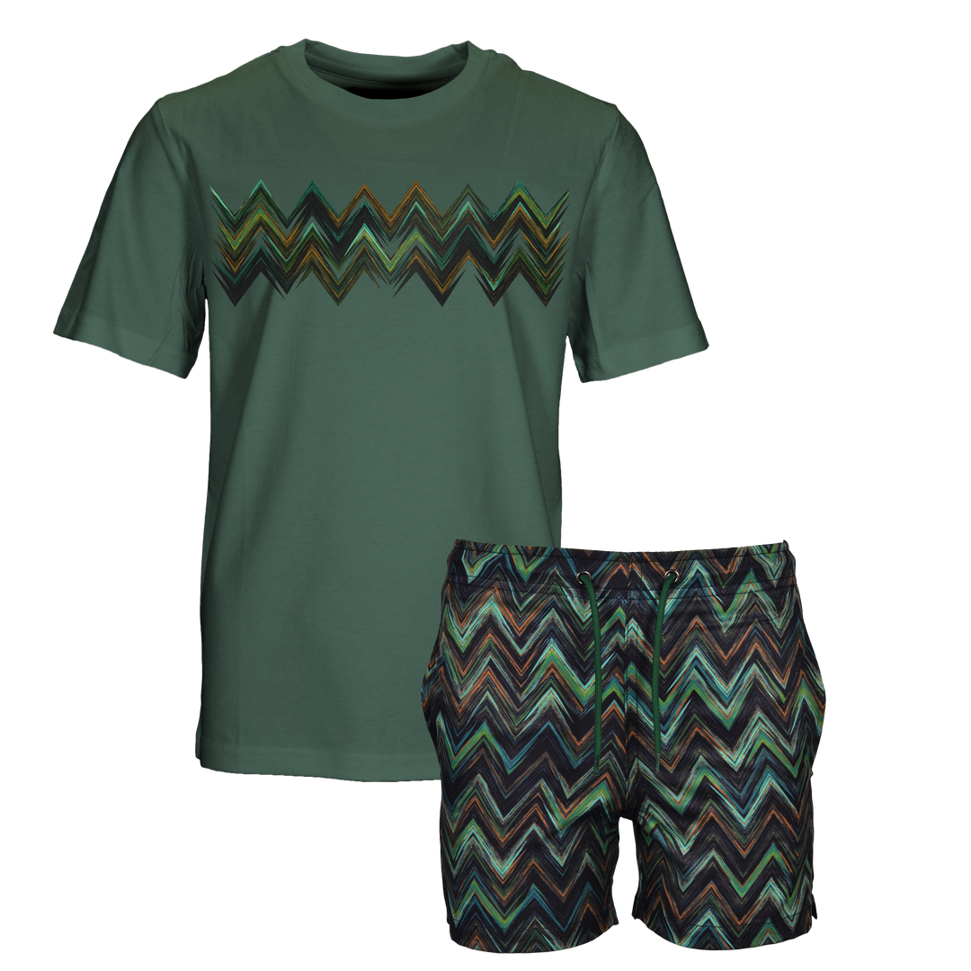 Space Zig Green - Kid's T-shirt & Swim Short Set