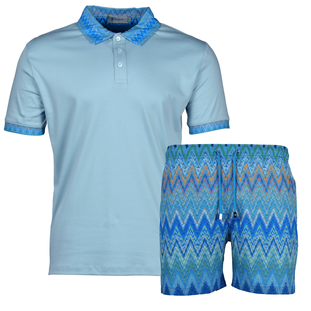 Sequin Zig Amalfi Collar - Men's Polo & Swim Short Set