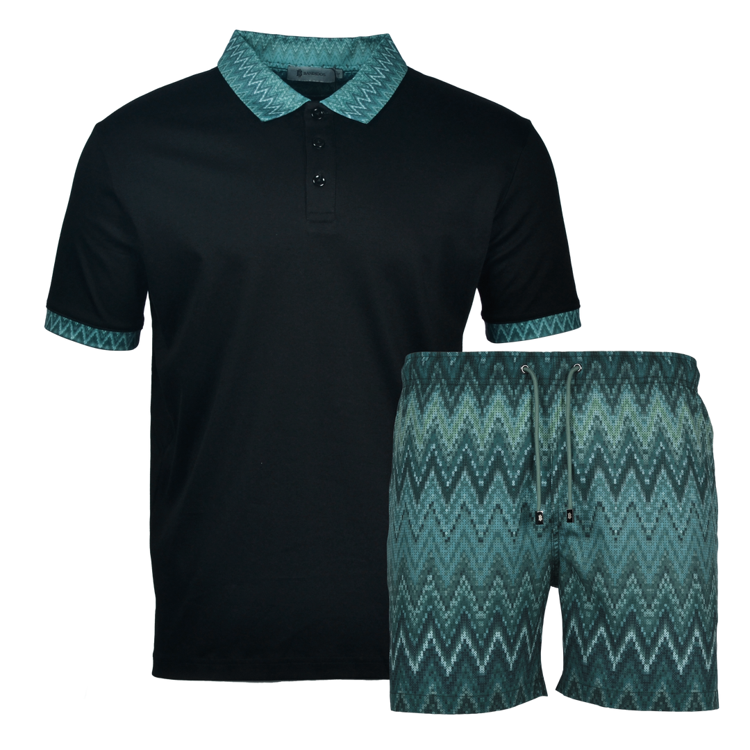 Sequin Zig Bali Collar - Men's Polo & Swim Short Set
