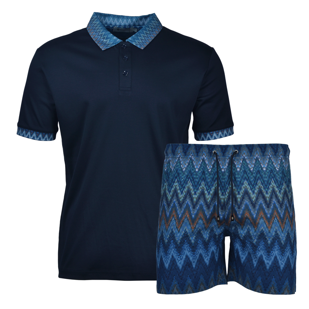Sequin Zig Dubai Pattern Collar - Men's Polo & Swim Short Set