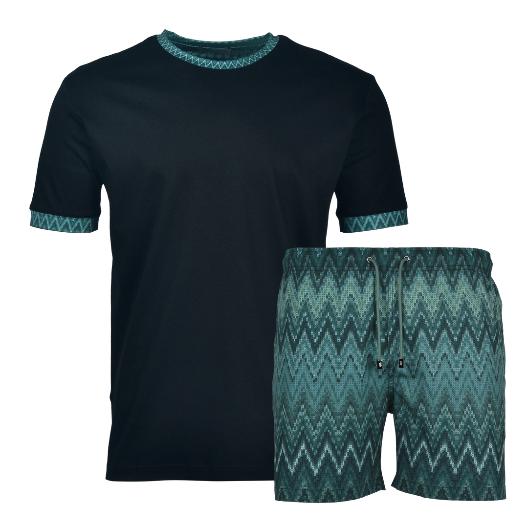 Sequin Zig Bali Pattern Collar - Men's T-Shirt & Swim Short Set