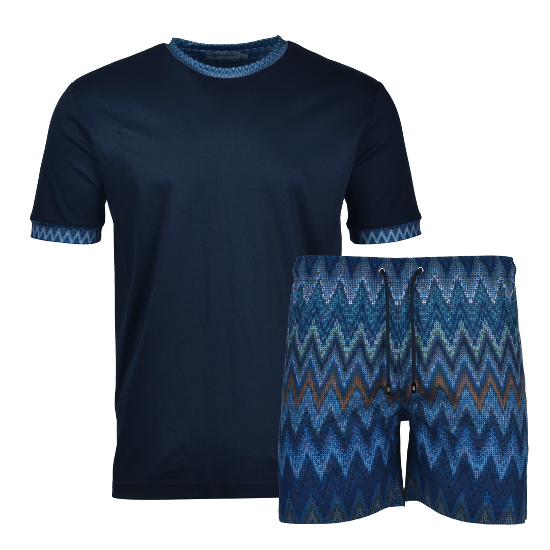 Sequin Zig Dubai Pattern Collar - Men's T-Shirt & Swim Short Set